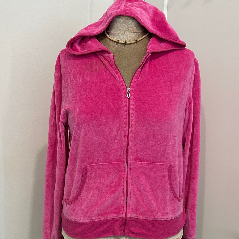 Vintage 2003 Victoria’s Secret Luxe Pink Velour Hooded Track Jacket |Size Large